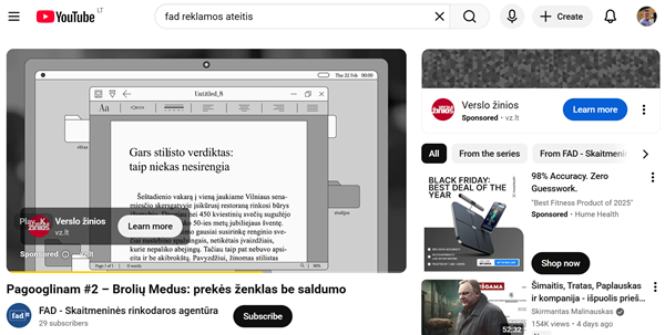 Google video reklamos pavyzdys 2026 metais - Praleidžiamieji skelbimai sraute